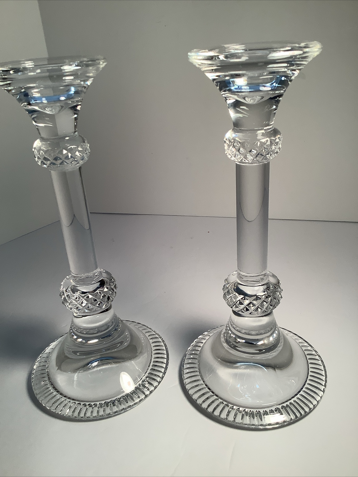 Pair of Crystal Candle Holders 9 1/2 inches Tall Elegant & Solid
