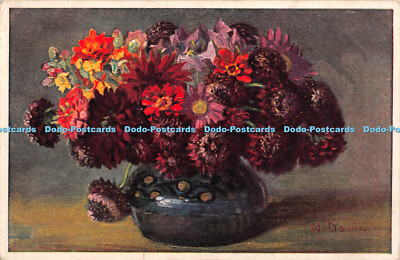R351889 Vase mit zu viel bunten Blumen 6 Dessins Serie 697