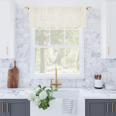 Slub Textured Linen Blend Cafe Curtains, Valance, 56'' X 14, Ivory