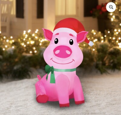 Airblown Inflatables 3.5 Foot Christmas Pig in Santa Hat Decoration Holiday Time