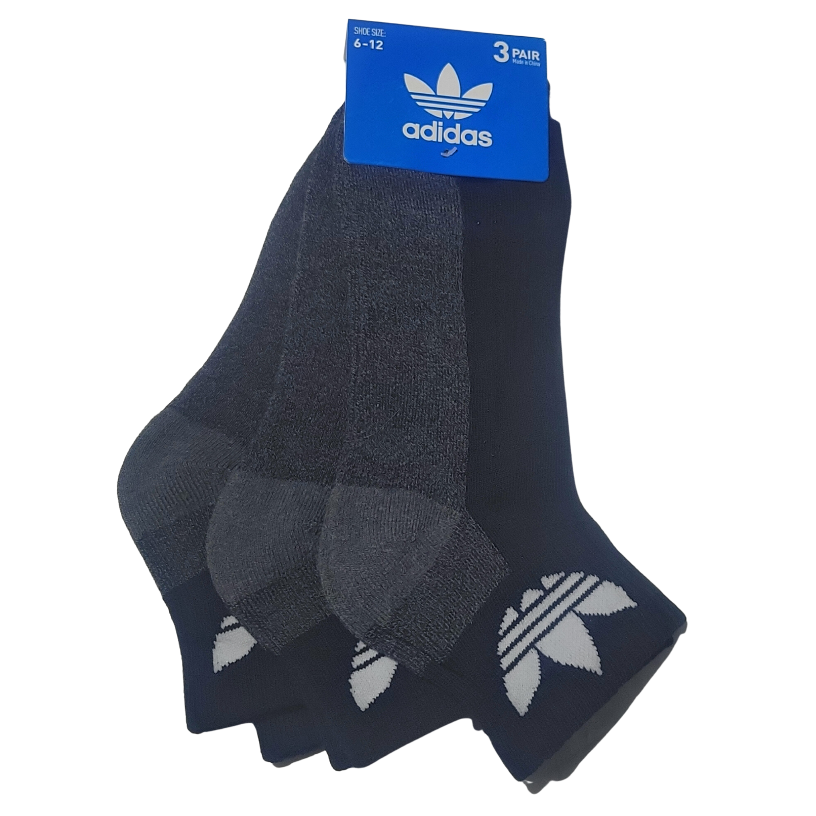 Adidas Socks Mens Large Black Quarter 612 Cushion Low Cut Ankle 3 Pair