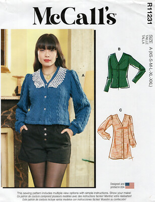 McCall's R11231 V-Neck Button Down Cardigan in 3 Lengths Sz XS-XXL UNCUT M8247