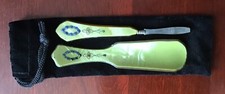 Vintage 1930s Celluloid Pearl Green Shoe Horn and Tweezer Set