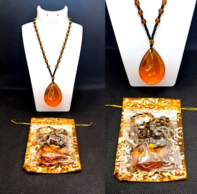 Genuine Amber Amber Drop Necklace - Jewellery Set with PVC Sheath and Organza Pouch