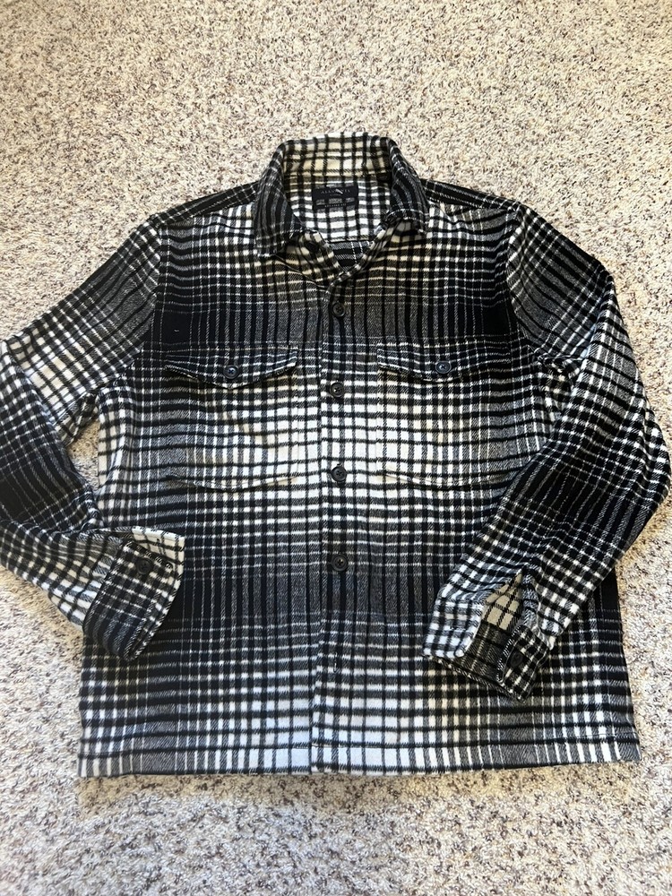 AllSaints New Men’s Sz XL Overshirt Jacket Black White Plaid Button Down Flannel