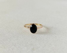 Natural Black Onyx Oval Ring 6 8mm   925 Sterling Silver  Gold Plated