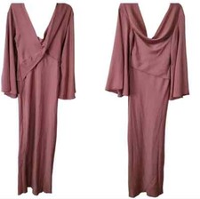 Asos Design Womens Satin Batwing Sleeves Maxi Dress Pink Drape Bodice Size 2