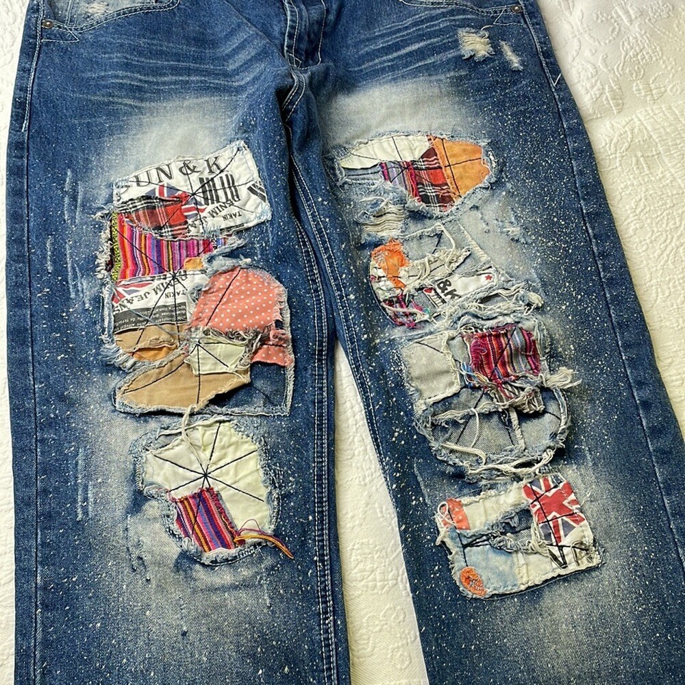 OSTAKT Denim patches, paint splatter mens jeans SZ 36 | eBay
