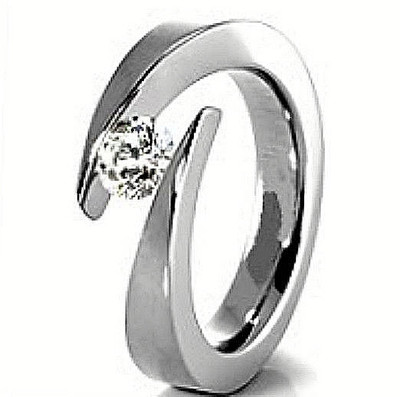 TITANIUM Bypass TENSION RING with 4.5mm Round CZ, size 10 -NEW- in Gift Box