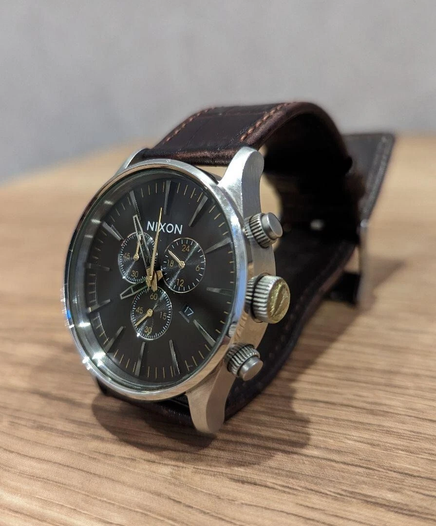 NIXON Quartz watch A405-1887 SENTRY CHRONO LEATHER Brown Gator Stainless  steel