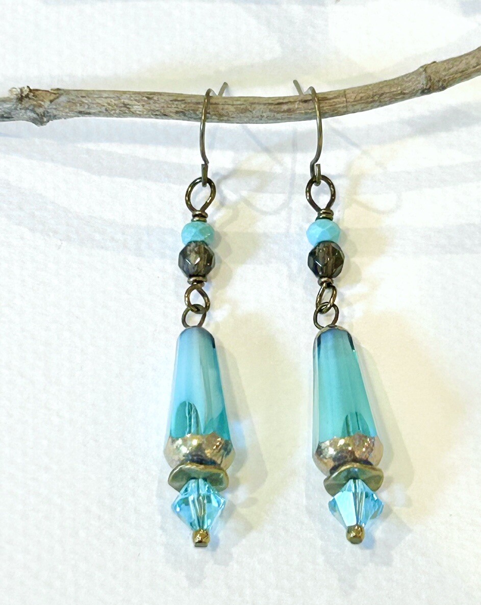 Boho Aqua Bronze & Gemstone Earrings Sundance Treasures Jewelry Boho Artisan