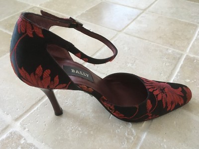 WOMENS BALLY RED/BLACK HIGH HEEL SHOES, ANKLE STRAP