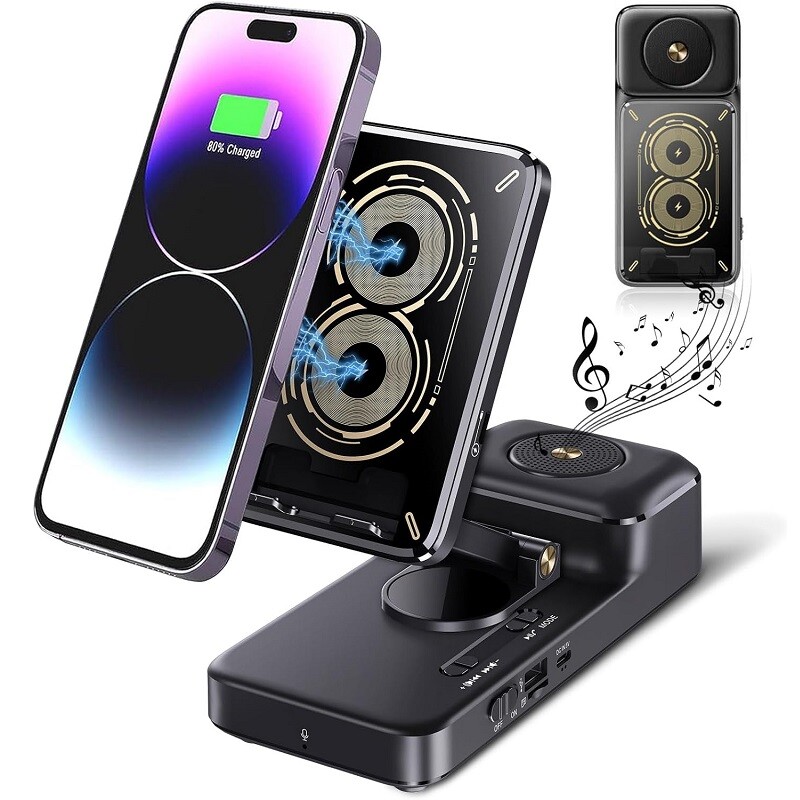 Bluetooth Speaker with Wireless Charging & Phone Stand Hd Surround Sound Perfect-image