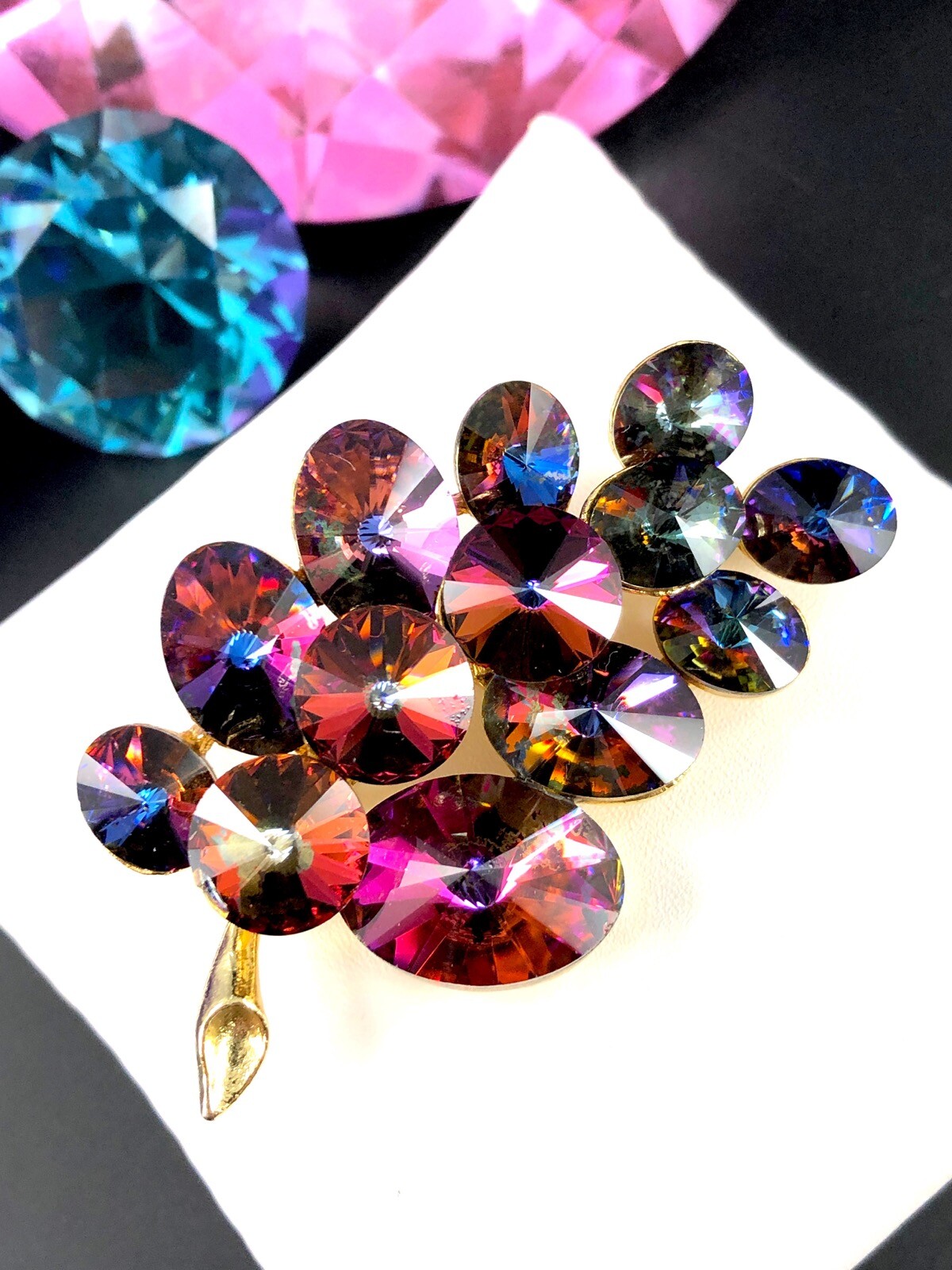 RARE STUNNING WEISS HELIOTROPE WATERMELON RIVOLI RHINESTONE FLORAL LEAF ...