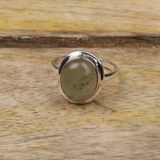 Green Prehnite Gemstone Ring Solitaire Ring 925 Sterling Silver Boho Ring Gift