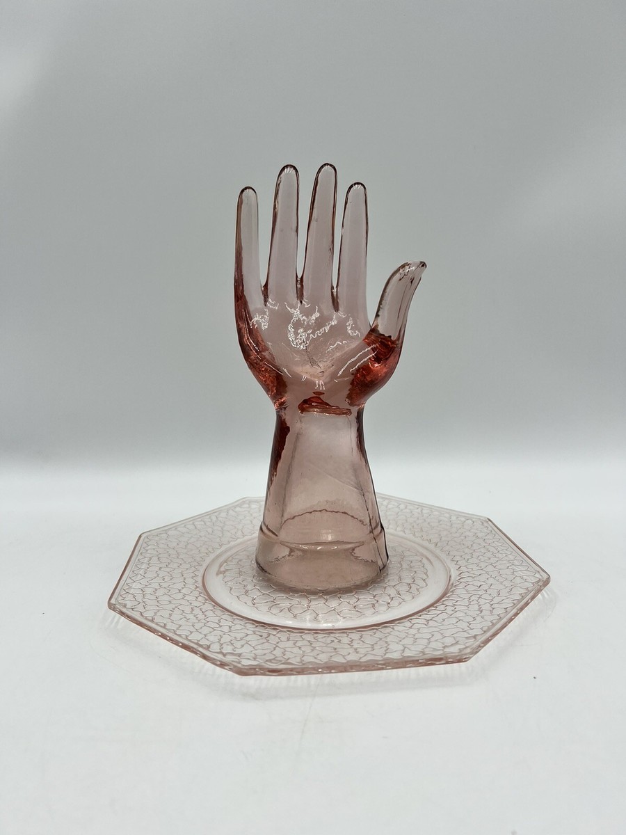 Vintage Pink Glass Hand Sculpture Mid Century Modern 8” High