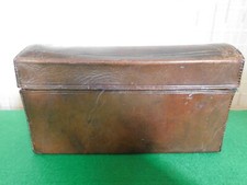 Braune Aufbewahrungsbox mit Deckel Echtleder blau Filz gef&uuml;ttert