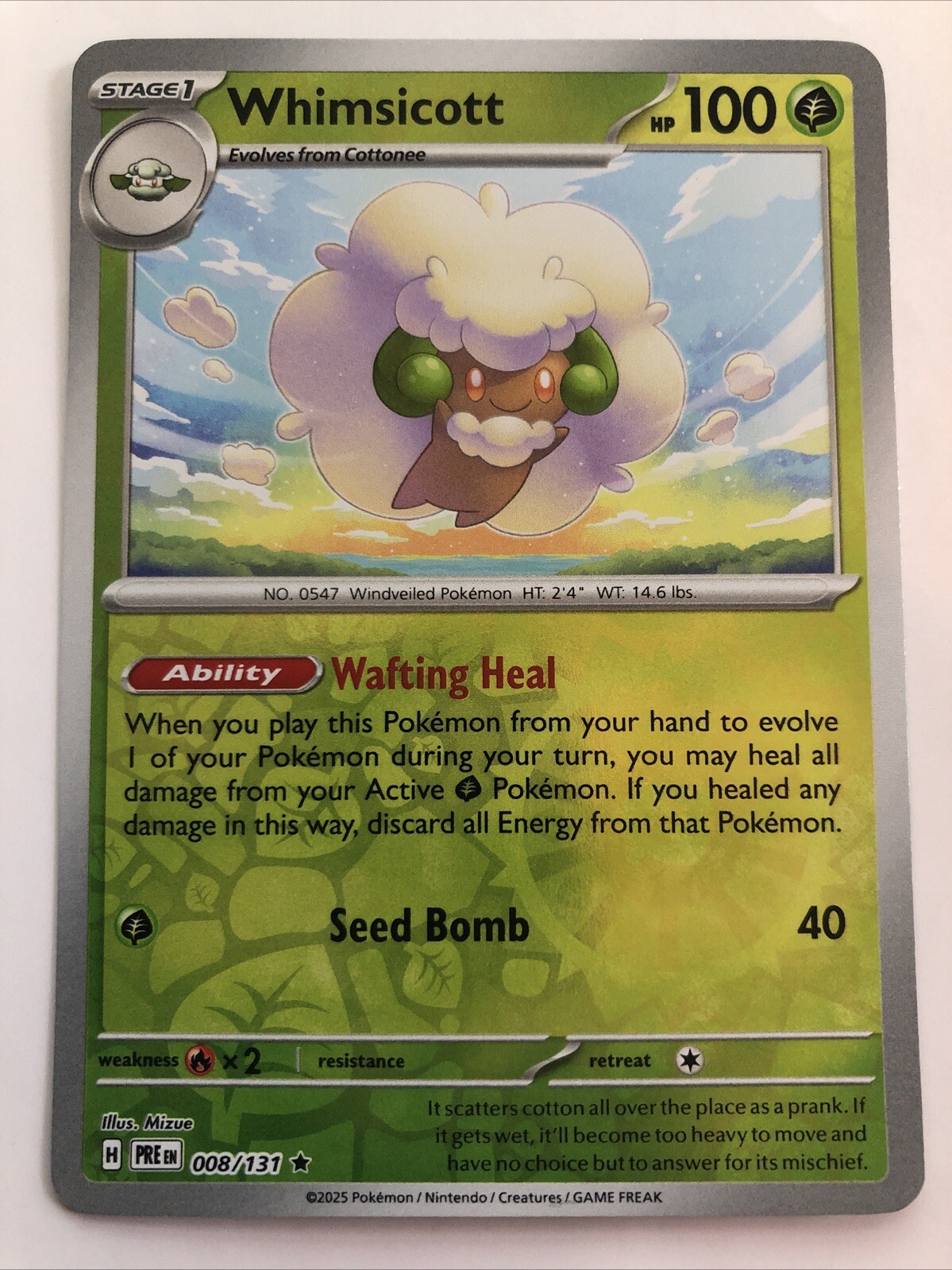 Pokémon TCG Prismatic Evolutions Whimsicott Reverse Holofoil 008/131 NM Rare