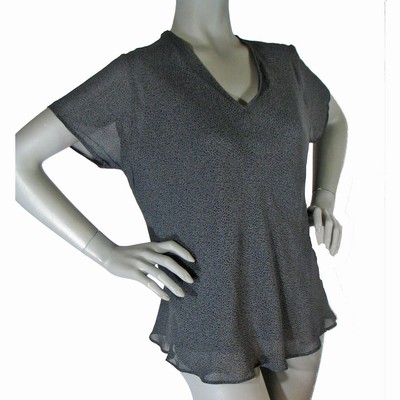 NWOT St Michael Marks & Spencer Size 10 Medium Black Gray Sheer Lined Blouse Top