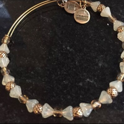 Alex and Ani   White Mosaic sunbeam  Wrap Charm Bangle bracelet gold a12eb161rg