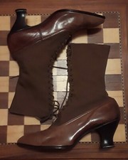 VINTAGE / ANTIQUE POINTED TOE VICTORIAN GRANNY BROWN LEATHER BOOTS 6