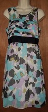 Loft Dress Size 4 Black/Purple/Blue/Green Geometric Print Layered Bodice Belted