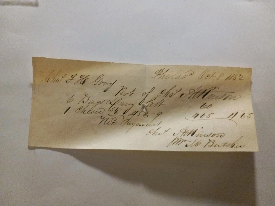 RARE Pre-Civil War Note 1856 PAYMENT RECEIPT   1862 " PAYMENT/RECEIPT"  $4.65 - Image 3 of 4