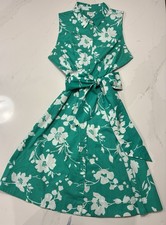J. Crew Women's Size 12 Florence Floral Green Sleeveless Shirt Dress Tie Waist