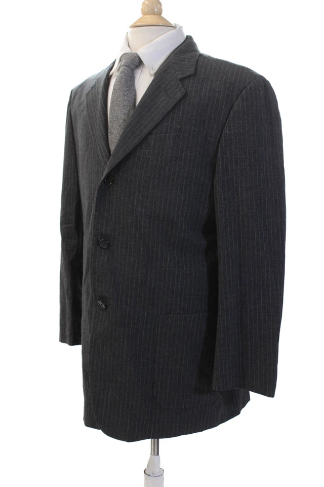 Donna Karan Signature Mens Pinstriped Blazer Jacket Gray Wool Size 42 Regular - Image 3 of 4