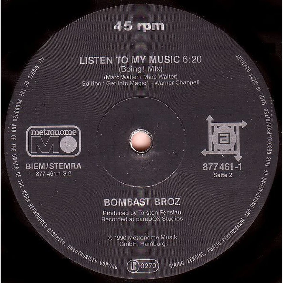 Bombast Broz - Listen To My Music (Vinyl 12" - 1990 - DE - Original) - Bild 4 von 4