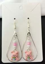 Hoop Pink Bunny Colorful Dangle Earrings Handcrafted Easter Bunny