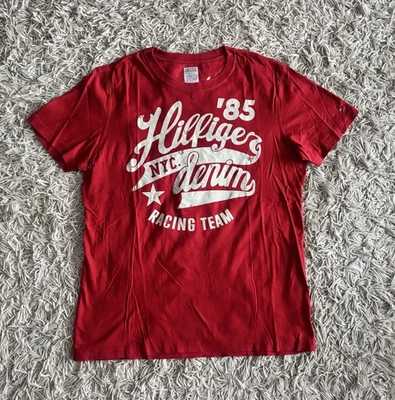 T-shirt Tommy Hilfiger Denim Racing Team 100% Coton Rouge Blanc Taille M - Photo 1/4