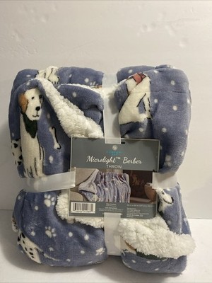 Blanket 100% Polyester Confort Bay Microlight Berber Dog Print Throw 50 x60  New