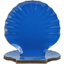 Blue Charger Plates 13" Set of 6 Scalloped Seashell Plastic Table Chargers fo...