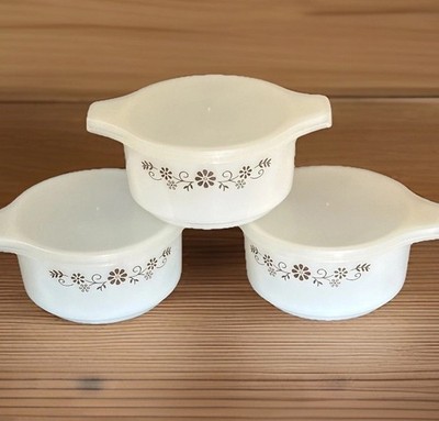 Vintage Corning Ware Brown Daisy Spring Blossom Set 3 Covered Soup Chili Bowls