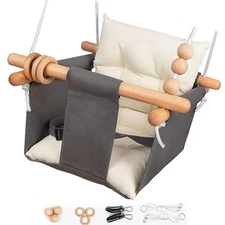 Baby Swing Outdoor Indoor Toddler Swing Seat with Safety Belt, Canvas Hanging...