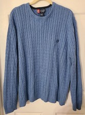 Vintage Chaps Heathered Blue Cotton Cable Knit Sweater XL / TG Logo