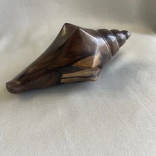 Wood Natural Walnut Conch Shell Vintage Hand Carved Two Tone Sea Nautical Décor