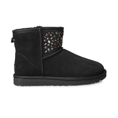 UGG CLASSIC MINI II STUD BLACK SUEDE CRYSTAL WOMEN'S BOOTS SIZE US