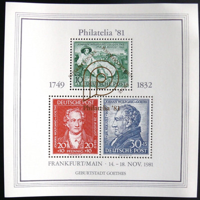 DEUTSCHE POST DEUTSCHLAND 1981 PHILATELIE '81 FRANKFURT MAIN GOETHE BLATT