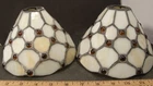 PAIR VINTAGE TIFFANY STYLE LEADED OPAQUE SLAG GLASS LAMP SHADES 4" HI 6.5" DIAM