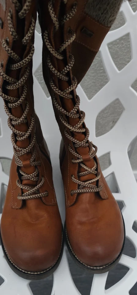 Rieker Tan Real Leather Suede Boots Size 5 38 Brown Shoes Wool Lined Knee Shoes - image 4 of 4