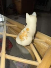 Vintage Fenton Art Glass Sitting Cat Figurine Handpainted Daisy Custard Signed