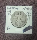 1916 D  ( On The Obverse )Walking Liberty Half Dollar Coin