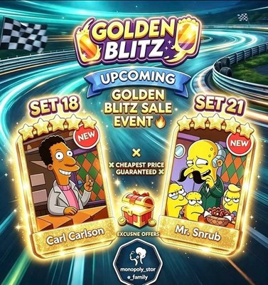  Monopoly Go Golden Blitz Stickers 5  Carl Carlson & 5 Mr. Snrub    