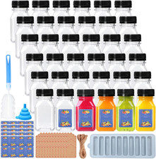 36pcs 4oz Plastic Bottles with Lids, Square Plastic Juice Bottles with Caps Cl
