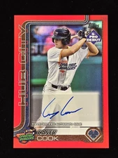 2025 Topps Pro Debut #PD-188 CASEY COOK Red Foil 02/10 AUTO Hub City Rangers