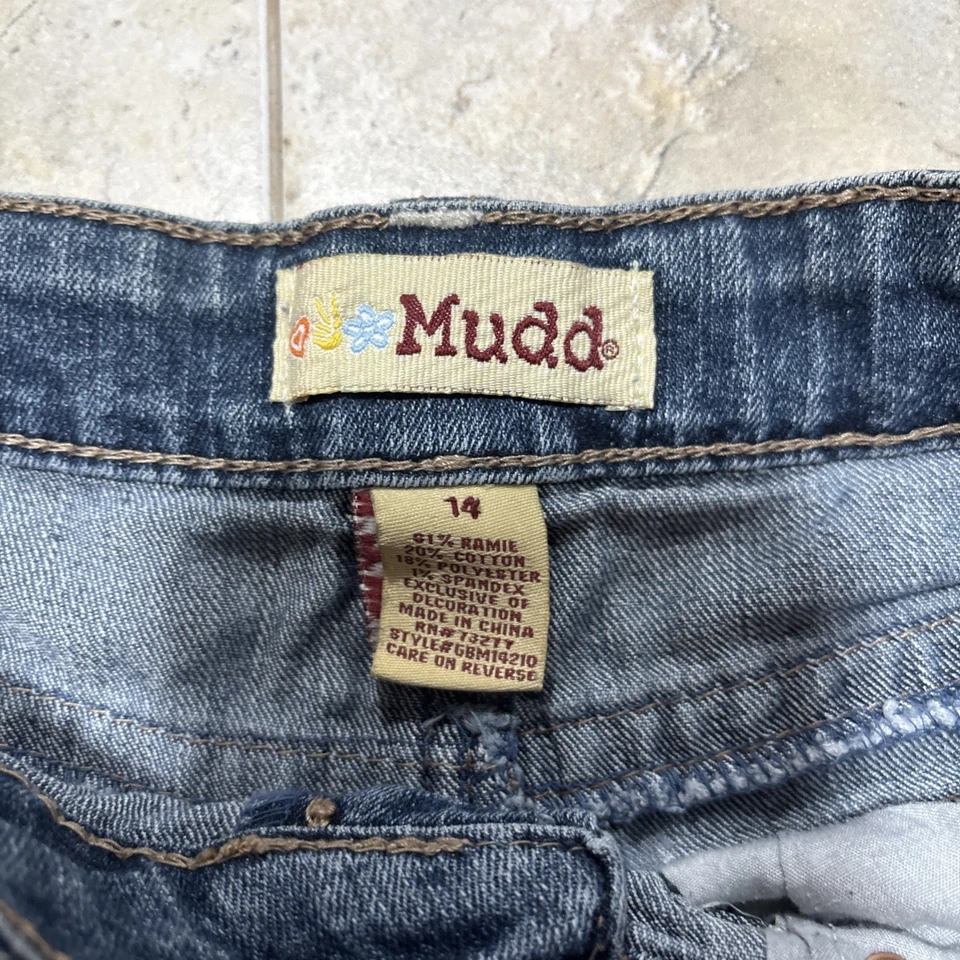 VTG Mudd Shorts Junior 14 Blue Denim Distressed Jean Cutoff Low Rise Y2K Micro - Image 4 of 4