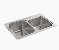 KOHLER 75791-4-NA 33" Double-Bowl Stainless Steel Sink, 4-Hole New, Open Box