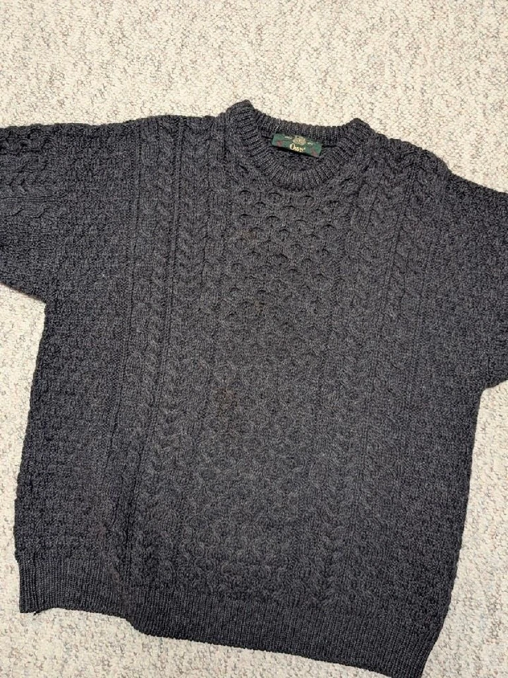 vintage ORVIS sweater IRELAND made L charcoal gray ARAN fisherman KNIT - Image 3 of 4